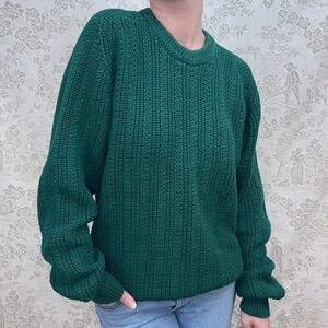 Vintage St. John's Bay Sweater Cabincore Cozy Cable Knit Crewneck Men M Green